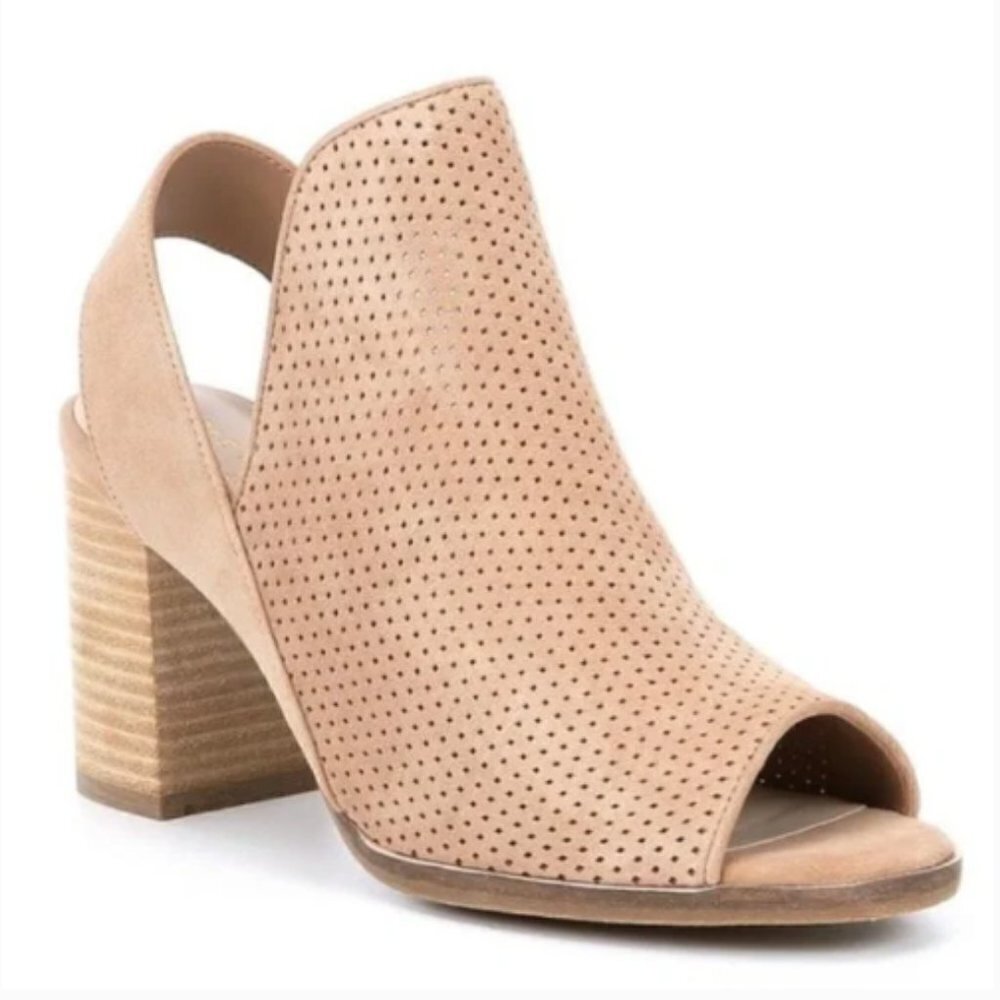 NEW Cole Haan Callista Perforated Suede Open Toe Sling Block Booties Sz. 10